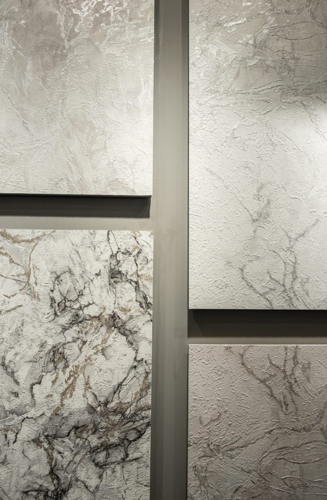 Wallpaper design, abstract background of art framed in minimalism style grunge paint brush texture set on wall, mockup idea.